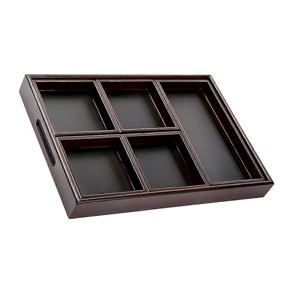 Fruit Platter Tray Wooden Divided Serving Tray Kitchen Use Dark Storage 1 Set