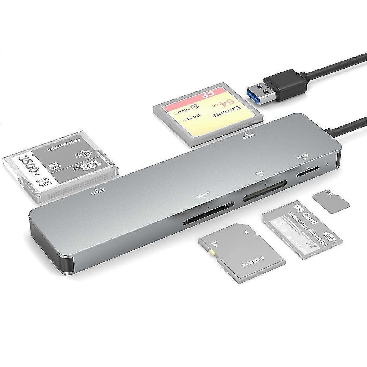 2025 Rocketek CR308 USB3.0 Multi-function Card Reader CF / CFast / SD / MS / TF Card 5 in 1 (Silver Grey)