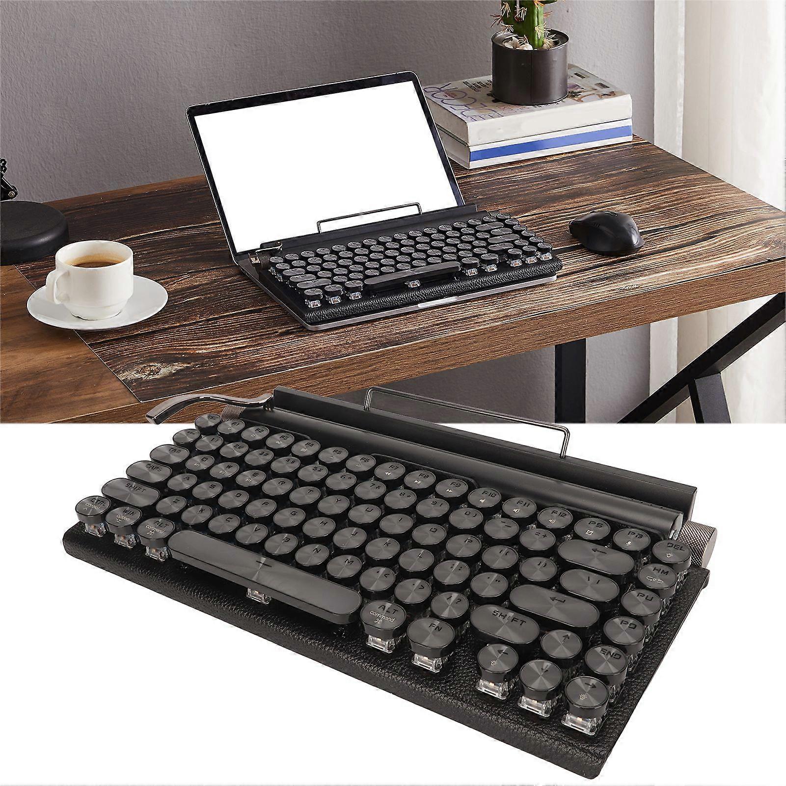 83 Keys Bluetooth Mechanical Keyboard Colorful RGB Backlight Wireless Retro Typewriter Keyboard with Metal Round Keycap Black 