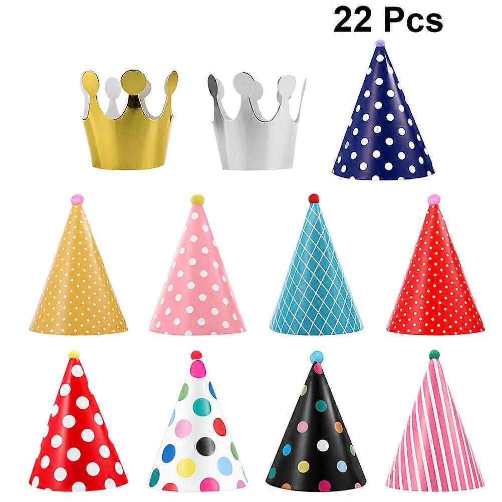 Birthday Party Hats Crown for Kids Wearable Decorative Fashion Design 12 x 9 x 0.2cm Assorted Color 22Pcs