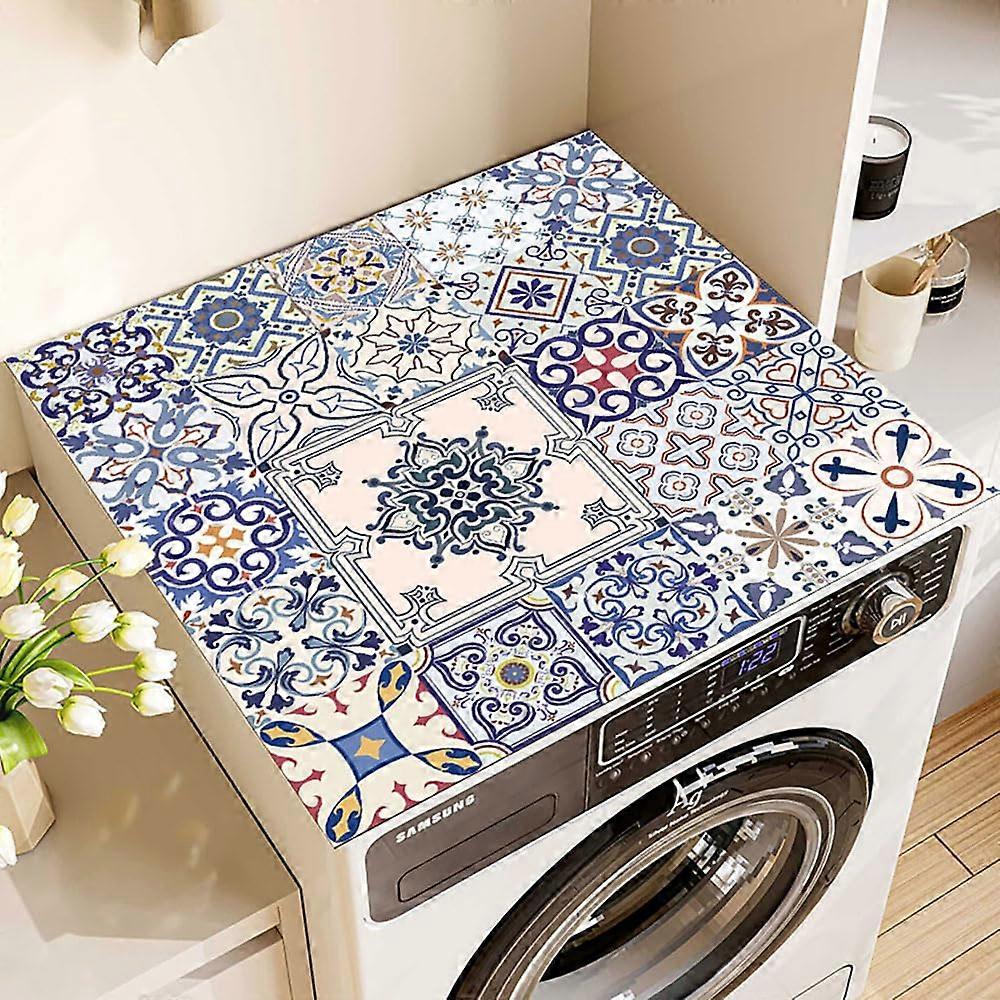 Washing Machine Cushion, NonSlip, Absorbent, Tile Motif (60x60cm, Blue)