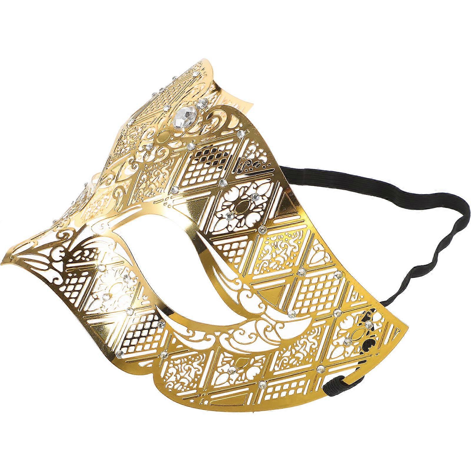 Luxury Masquerade Mask Half Face Rhinestone Metal Mask For Men And Women In Golden Color With 1Pack