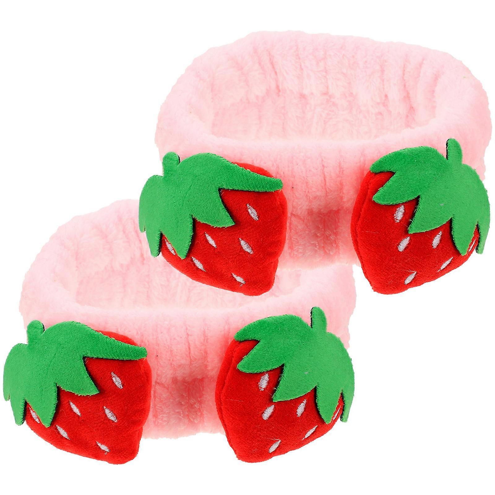 Tiaras de Lavagem Facial Elástica com Estampa de Morango para Mulheres - Faixas de Cabelo Absorventes de Água para Maquiagem, Cuidados com a Pele e Uso Diário