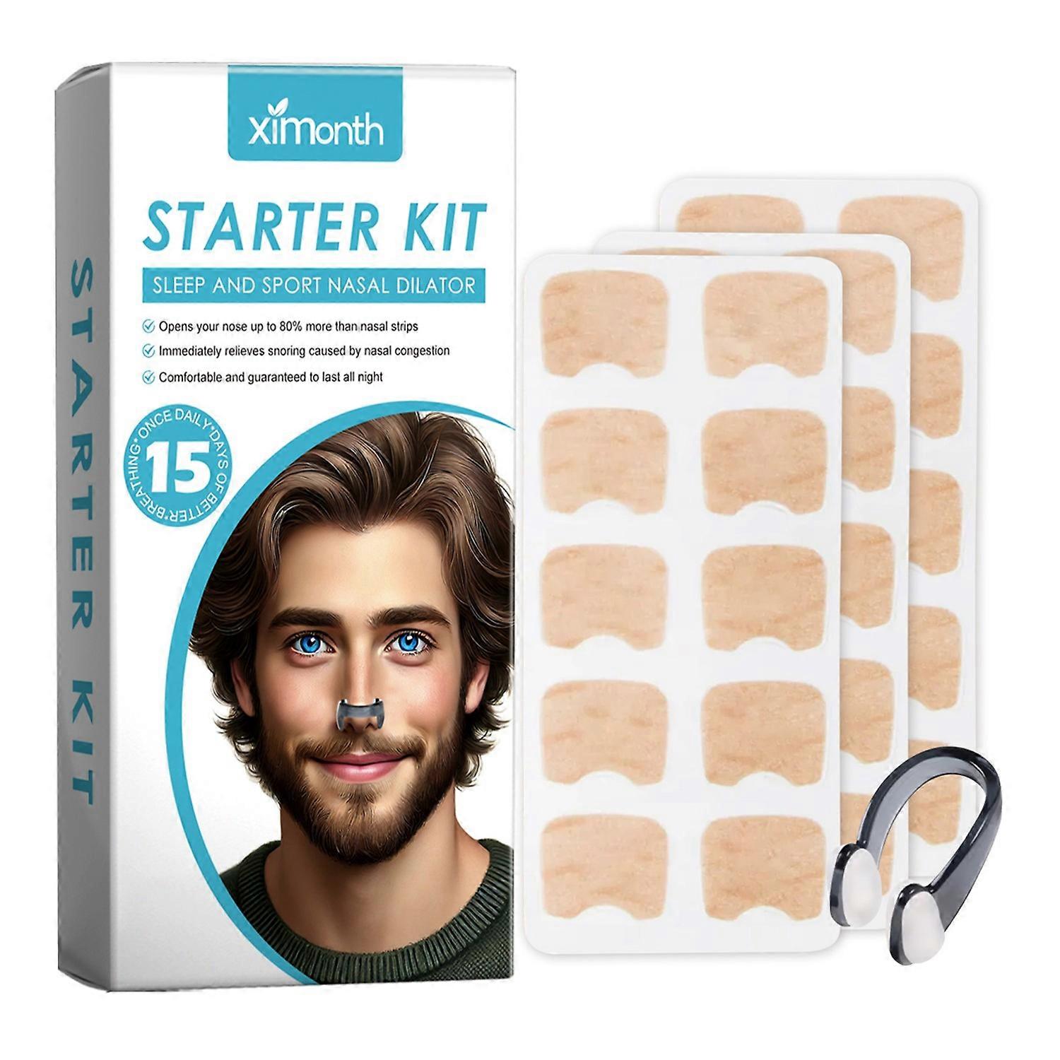 XIMONTH XI-B03-0082-01 Snoring Relief Kit Nose Patch with Nose Clip for Gentle Breathing Sleep Aid