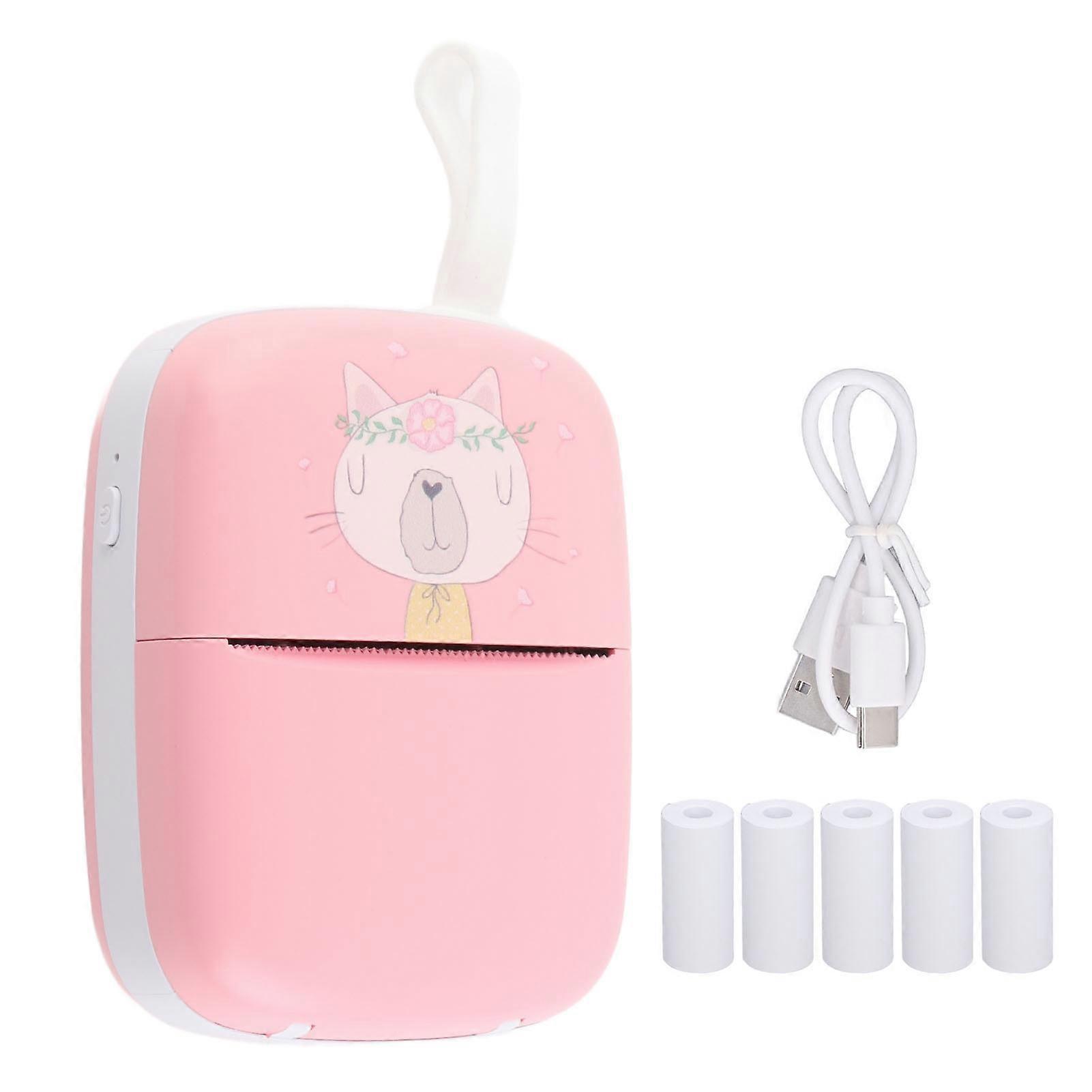 Portable Thermal Printer Bluetooth 200dpi Resolution Inkless Wireless Pocket Mini Printer Machine with 5 Roll Paper Pink