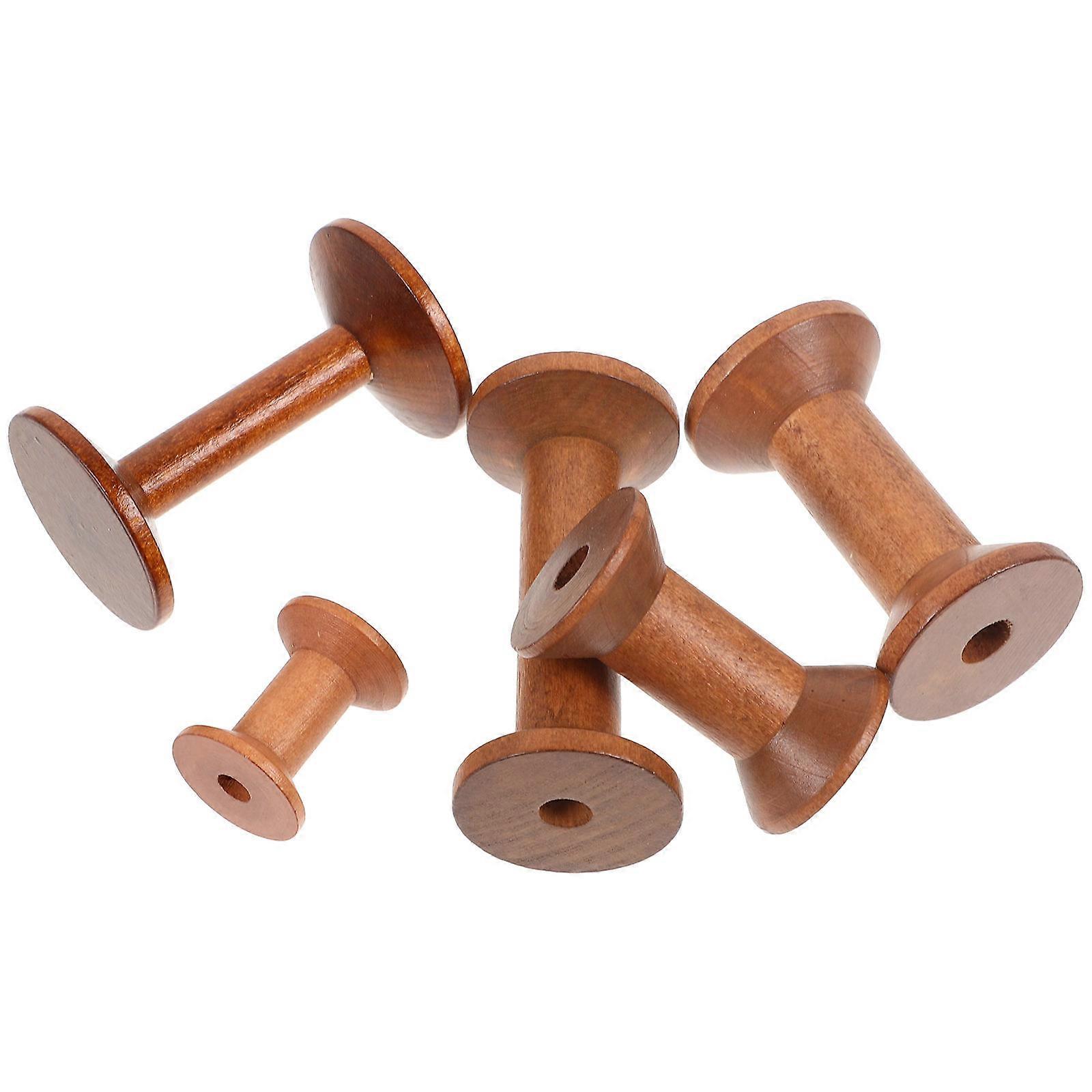 5pcs Brown Wooden Yarn Holder for Crafts DIY Use Durable Spool Storage Rack with Fine Craftsmanship