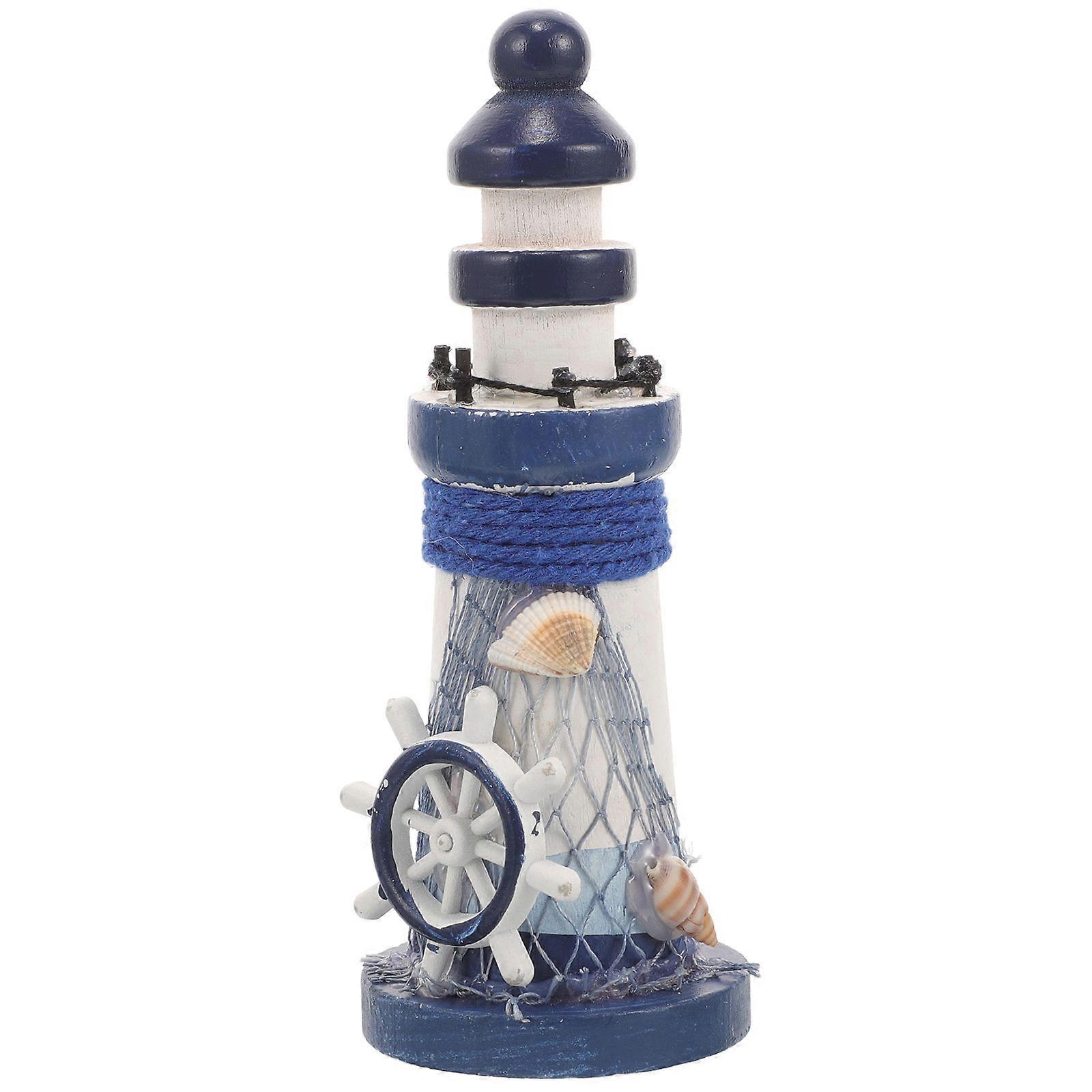 Mediterranean Style Lighthouse Ornament Unique Wooden Design for Home Decoration Multi Color 6.3x4.7 Inches