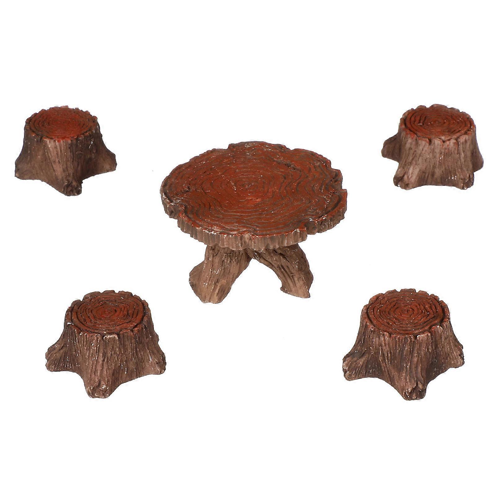 Brown Resin Mini Chair Table Craft for Decor Durable and Delicate 1 Set Small Ornaments