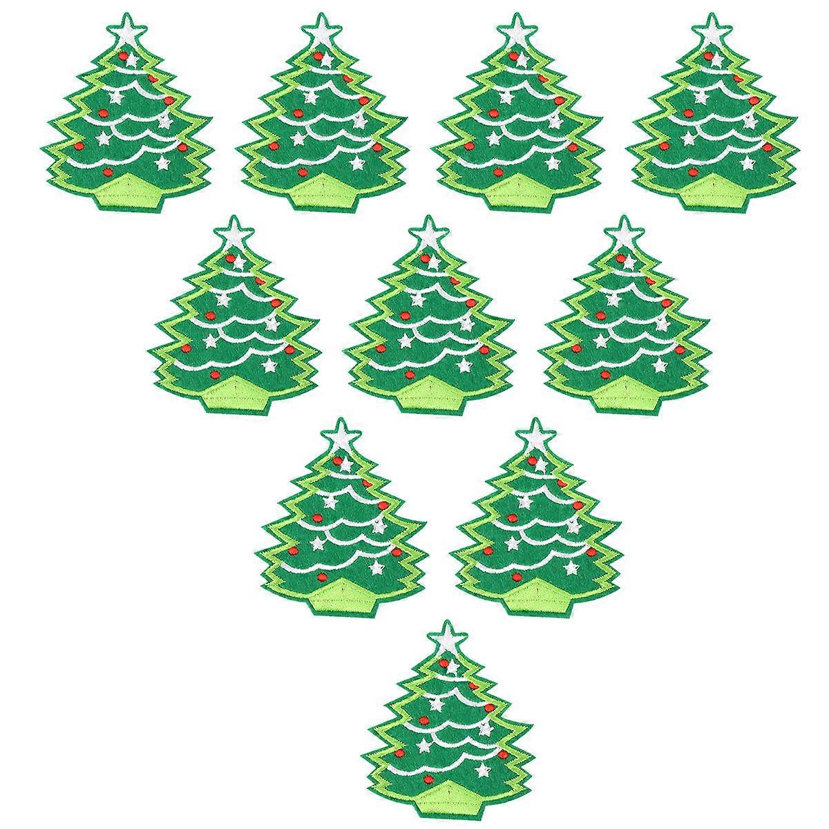 10pcs Green Christmas Embroidered Patches for DIY Decoration Lightweight Cloth Appliques