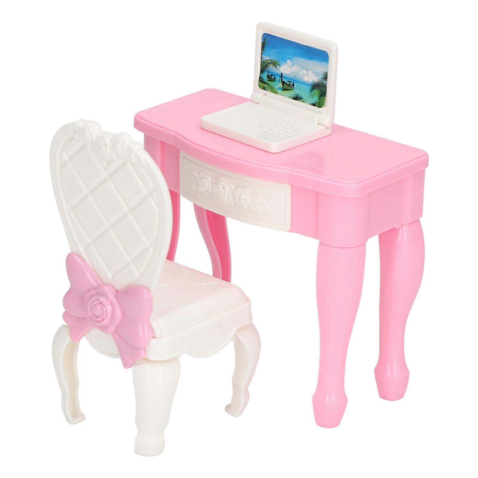 1:12 Scale Dollhouse Laptop Table Chair Furniture Mini Accessory Dollhouse Notebook Desk Chair Set
