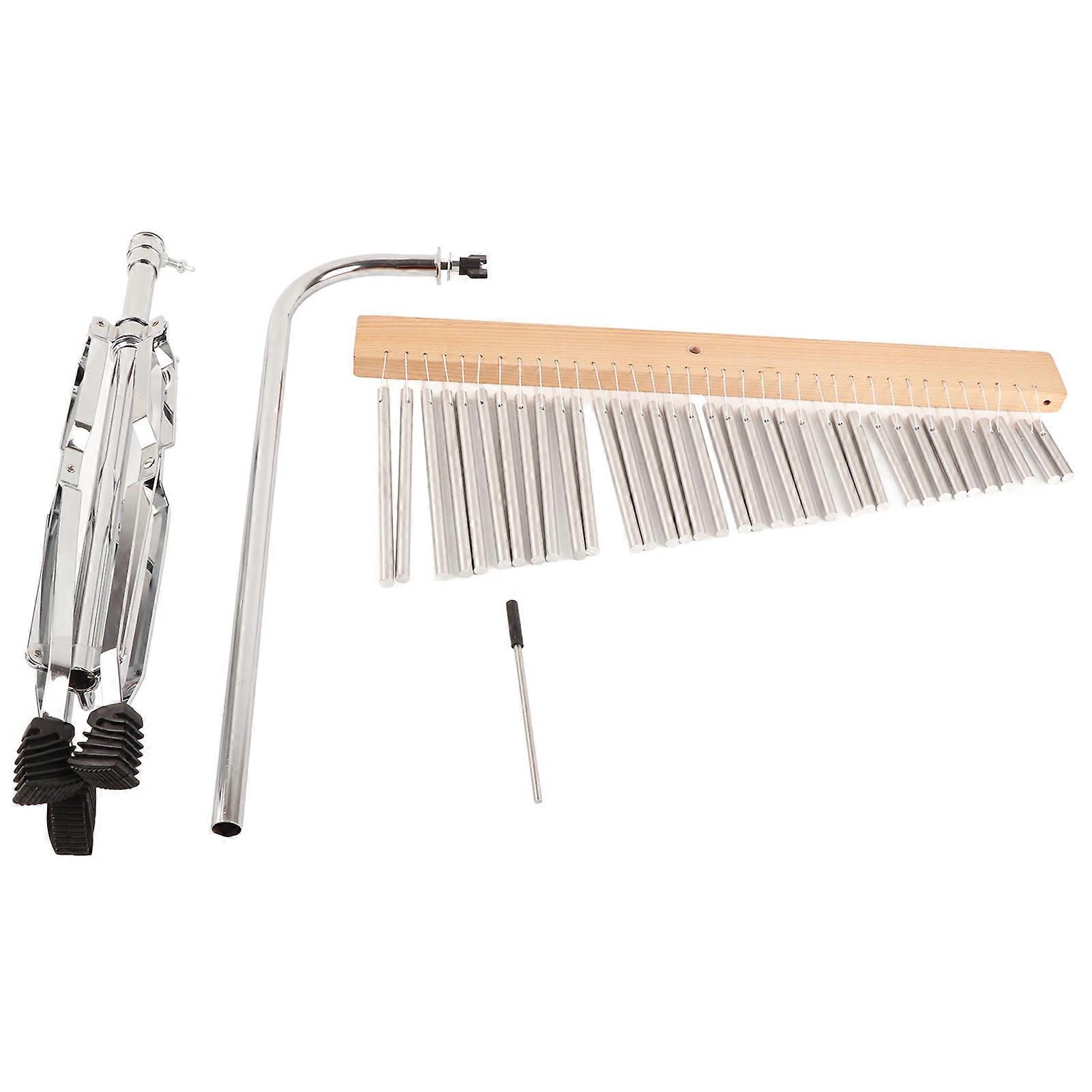 Campanello eolico in lega di alluminio con base in legno colore argento e treppiede con treppiede Campana a vento a 36 toni