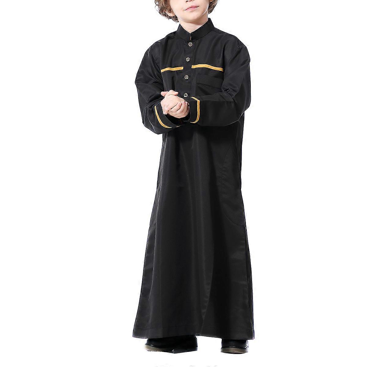 Men Kaftan Robe Traditional Muslim Robe Black 130cm Suitable For Parties 1Set