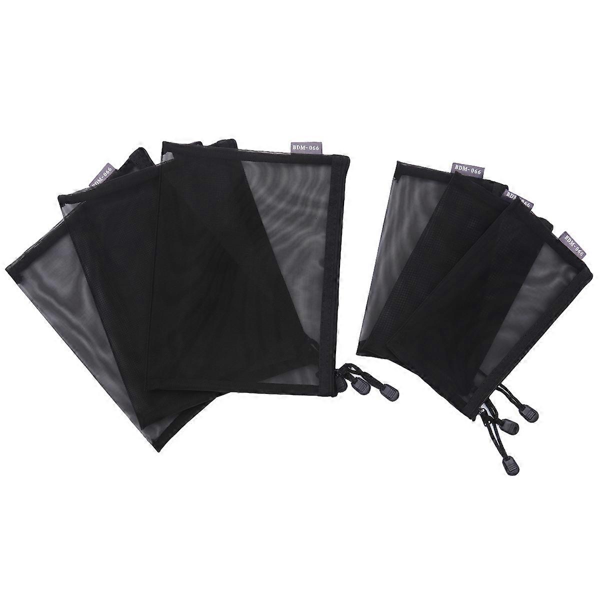 Transparent Pencil Pouch For Office A5 Black Portable Storage Bag Rectangular Zippered 6Pcs
