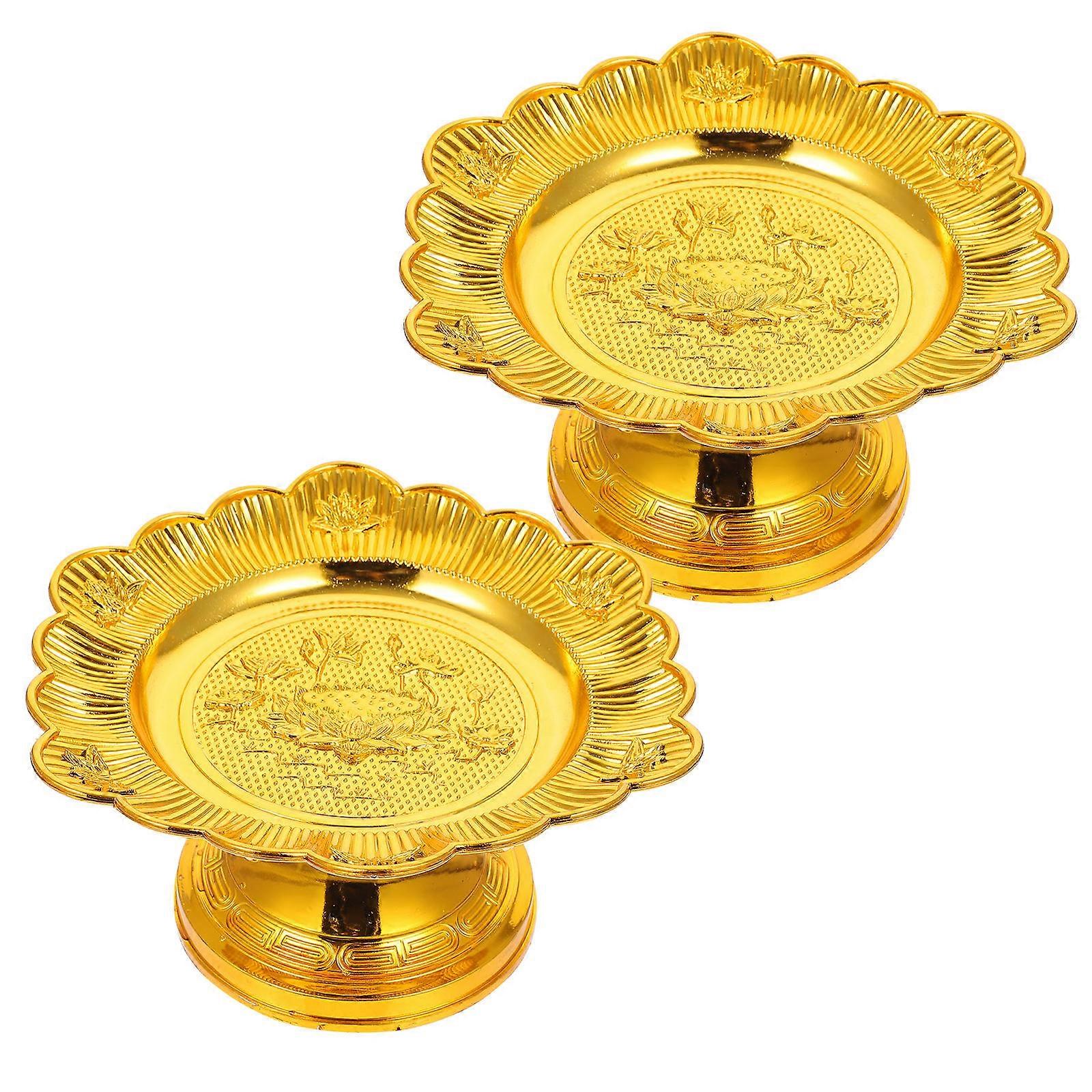 Golden Lotus Plate for Storage with Firm Base for Buns Fruits Nuts and Flower Bouquets 2pcs