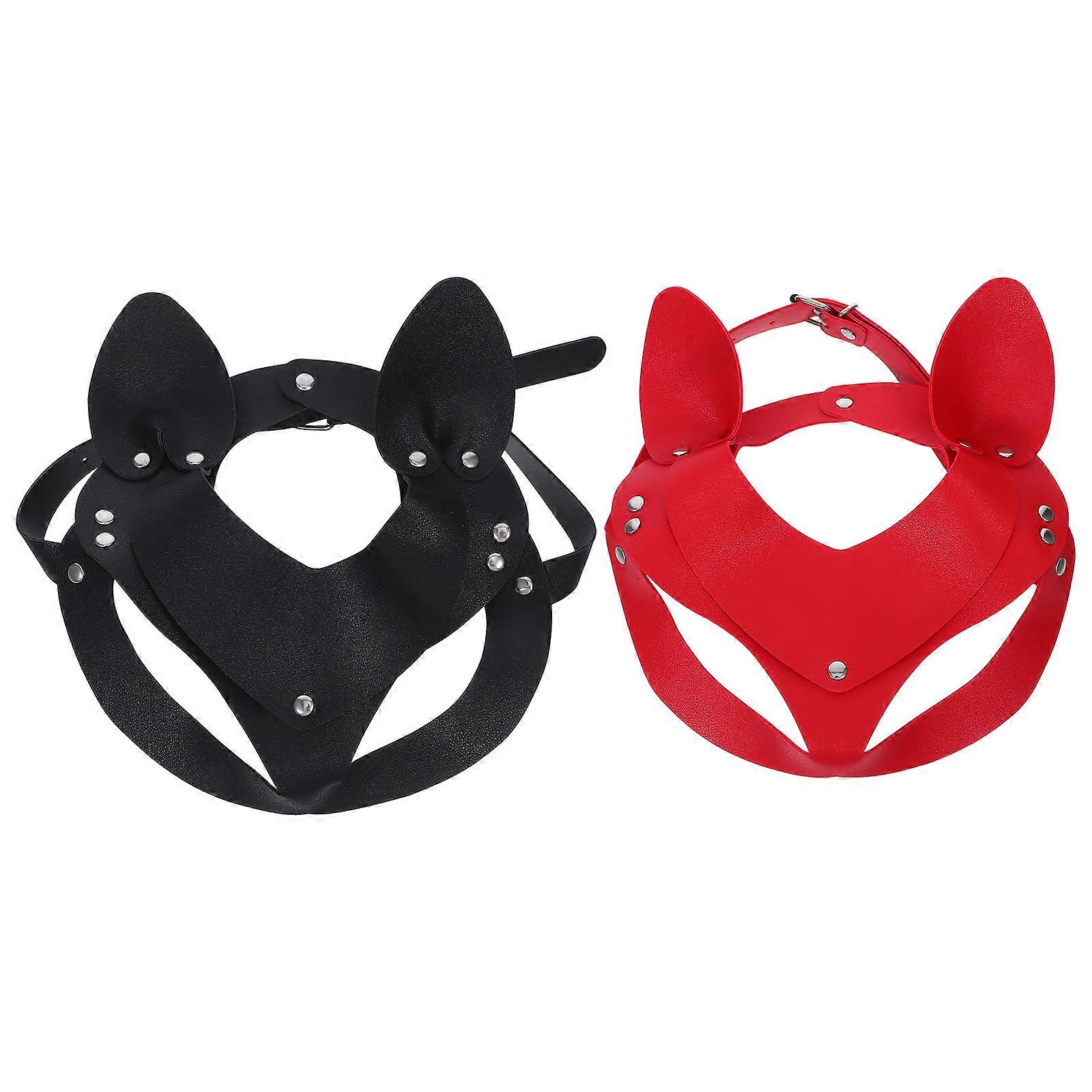 カーニバルマスク2個フェイク猫耳形アクセサリーハロウィーンナイトクラブとコスプレイベント耐久性のあるPU素材