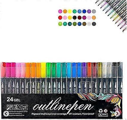 Colouring Lightstick Graffiti Highlighter Pens Set of 24, Self-Outline Metallic Markers for Drawing and Card Making