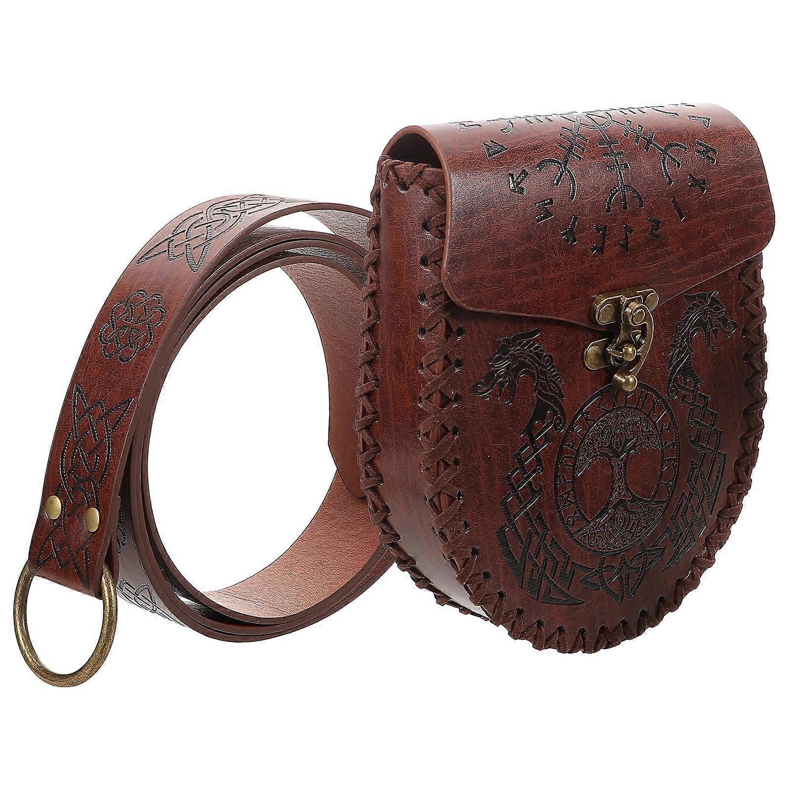 Viking Belt Set with PU and Iron Materials for Cosplay Perfect for Halloween Events Light Brown