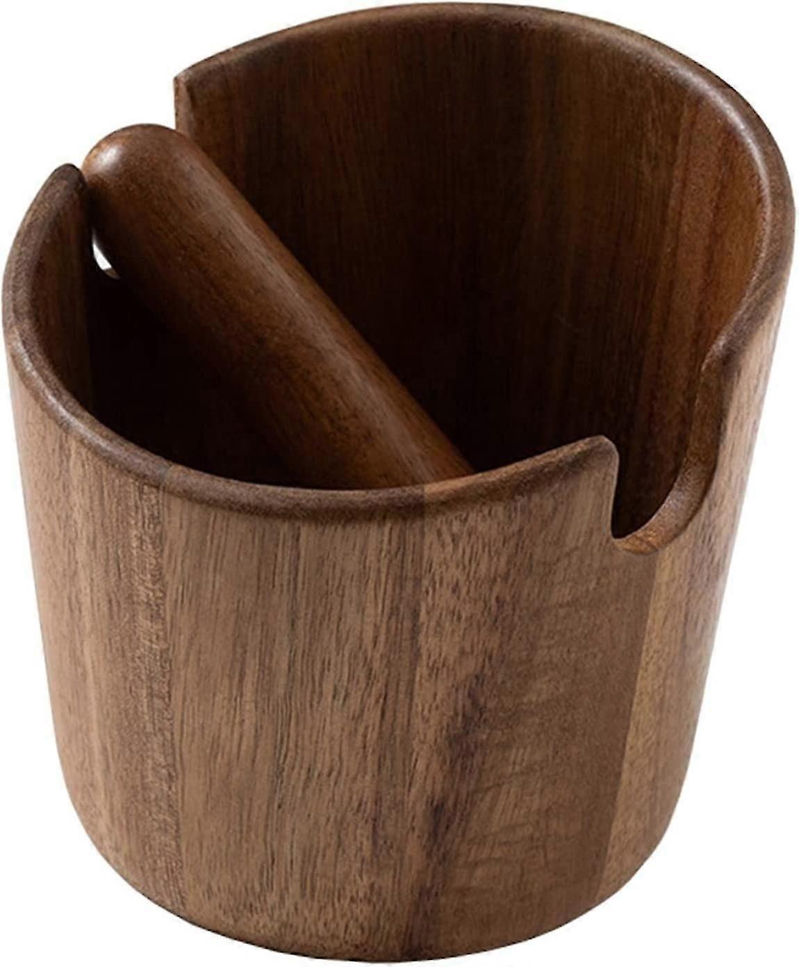 Coffee Knock Box Espresso Grounds Bin Wooden Coffee Machine Waste Bin with Removable Knock Bar Mini Coffee Grind Bin for Coffee