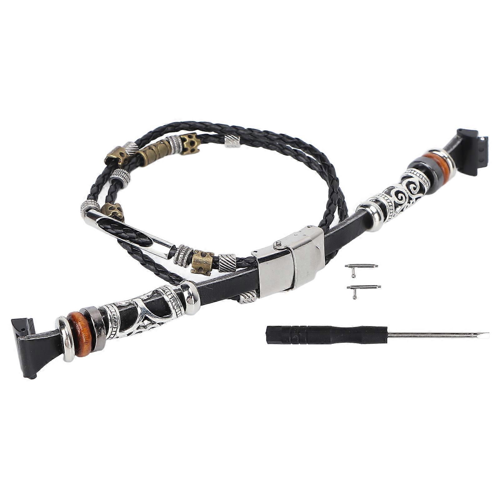 Beaded Leather Bracelet, Retro Braided Wrist Strap, Replacement for Fitbit Inspire