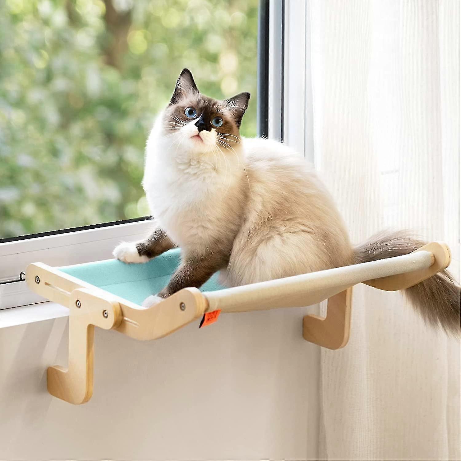 Cat Window Bed Hammock Perch for Feline Relaxation Supports Up to 18kg Easy Assembly Blue/Grey