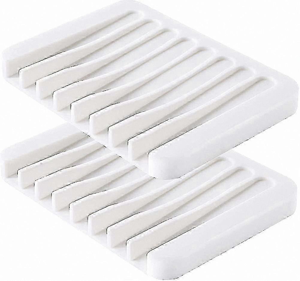 White Silicone Soap Dishes with Drain Holes, Set of 2