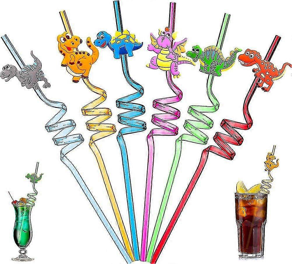16個のギフト恐竜をテーマにした再利用可能なプラスチック製ストロー