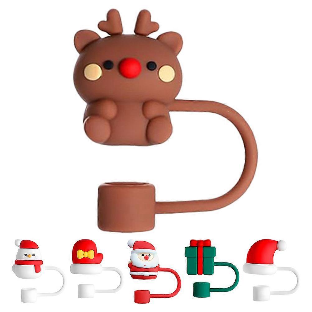 Holiday Straw Covers Straw Lid for Straws Silicon Assorted Color Protective Dustproof Reusable 6Pcs