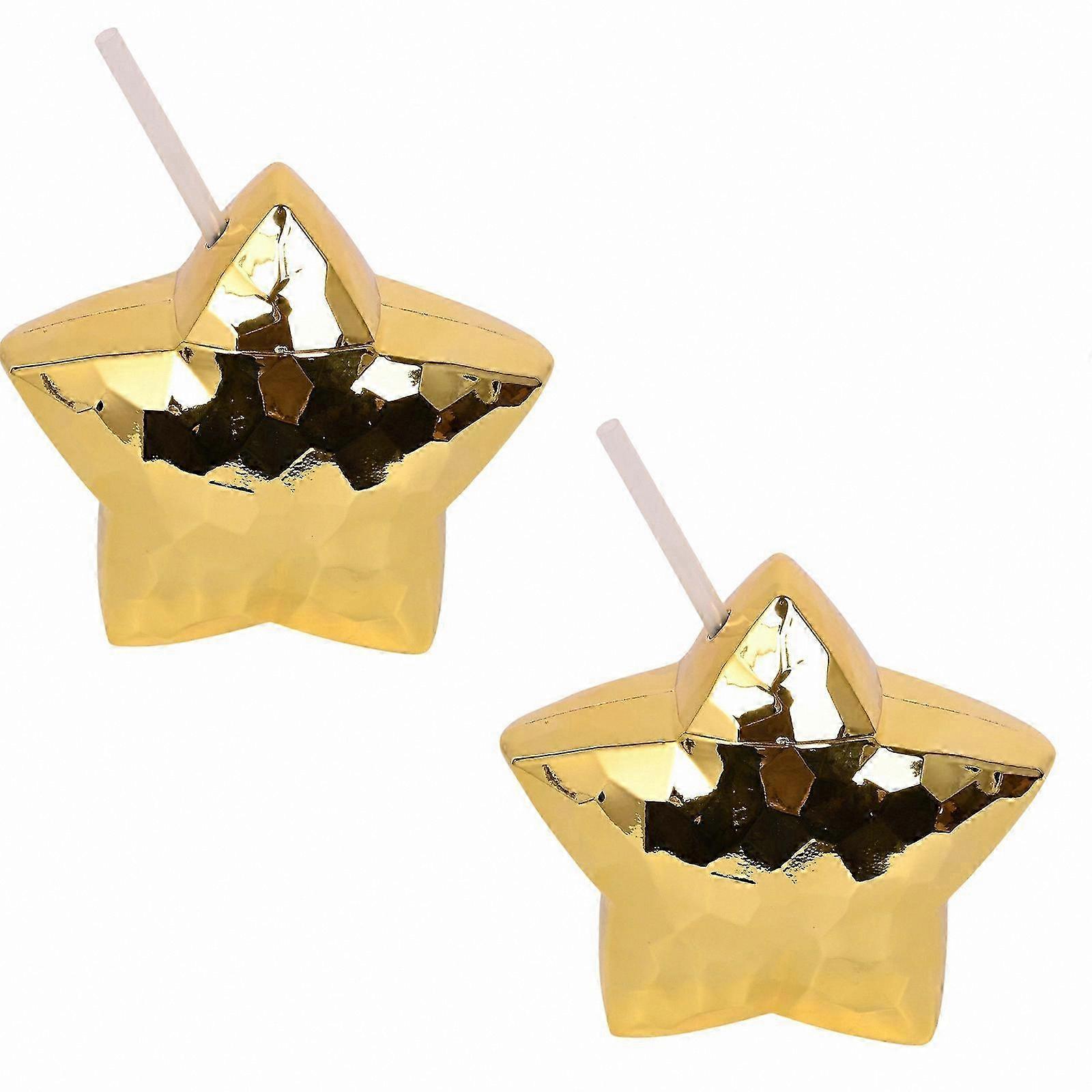 Set of Two Star-Shaped Silver-Plated Cups with Detachable Straws for Convenient Drink Serving