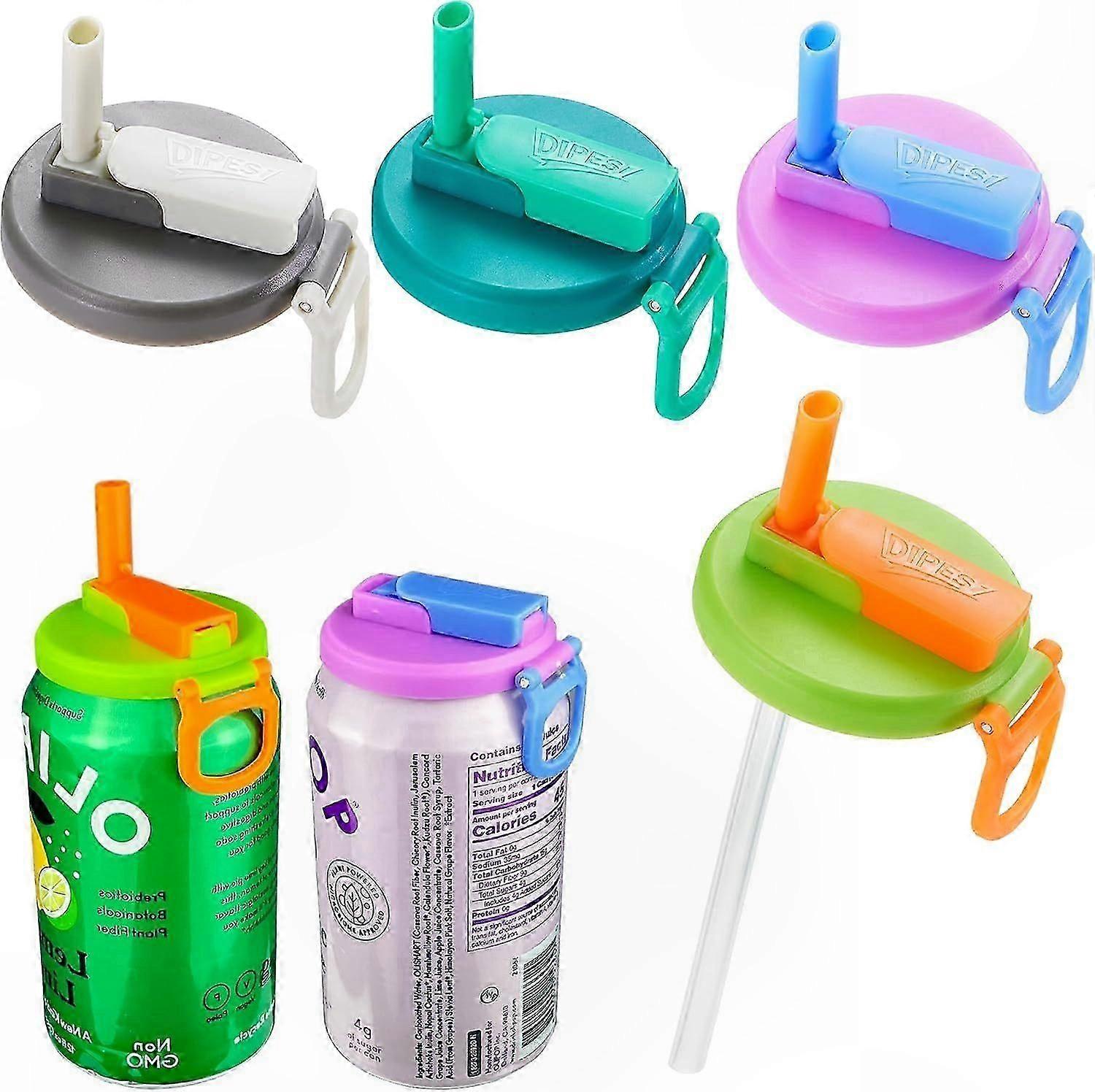 4-Pack Multi-Color Reusable Can Lids with Straws, Soda Bottle Caps for Drinks, Juice, and Seltzer