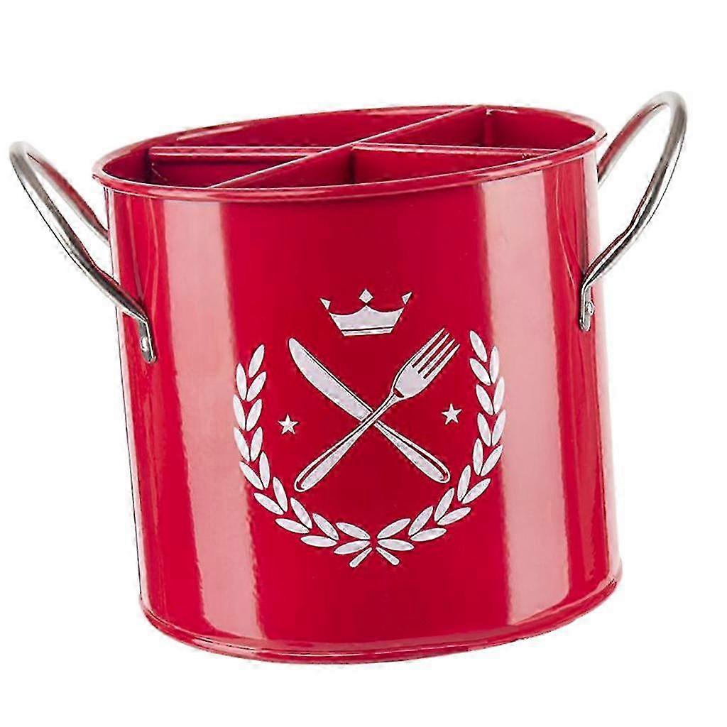 Kitchen Hollow Bottom Spoon Fork Chopsticks Holder Box with Handles Beige-as described-Red