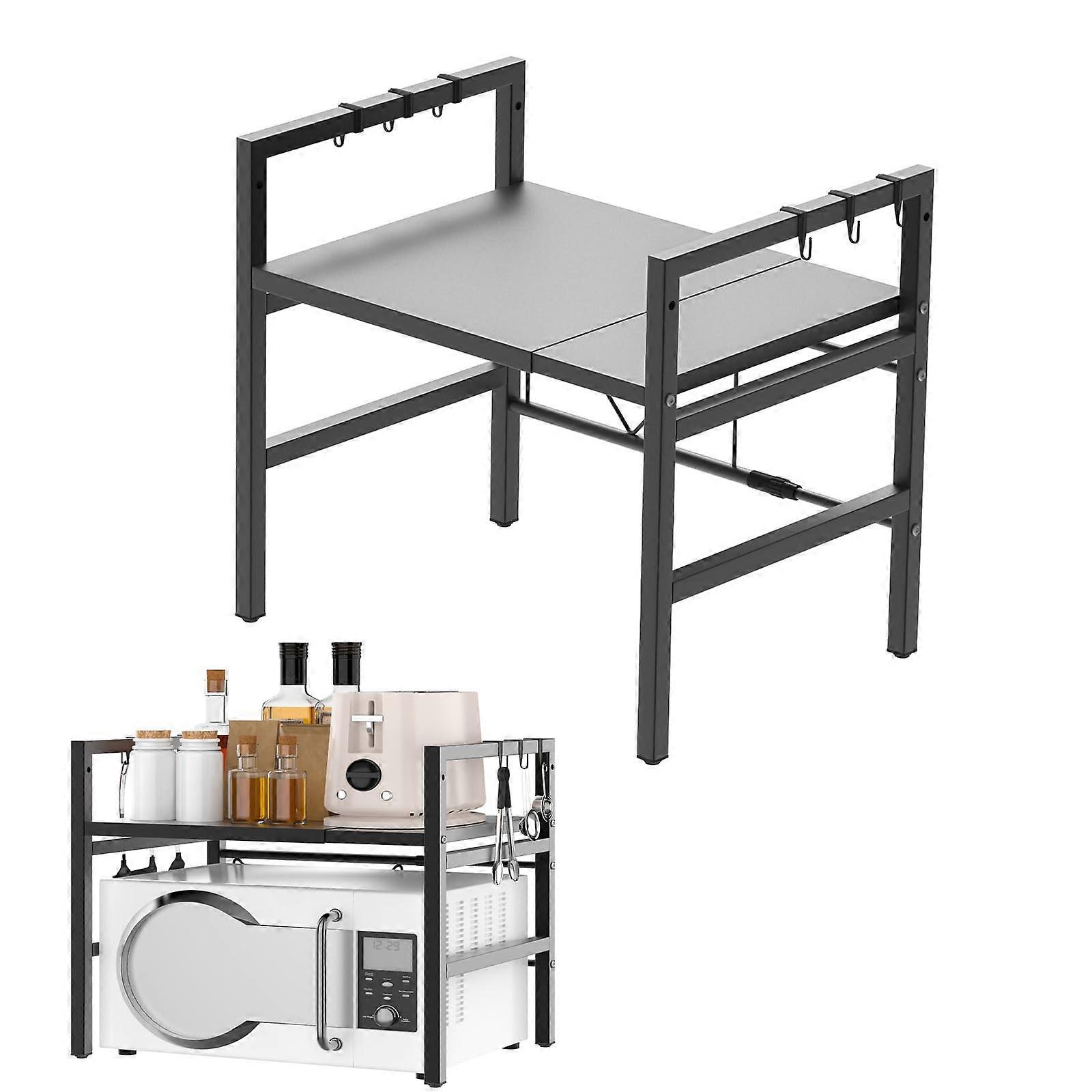 Expandable Microwave Shelf 2Tier Microwave Oven Rack Black Holds 25kg Kitchen Corner Shelf
