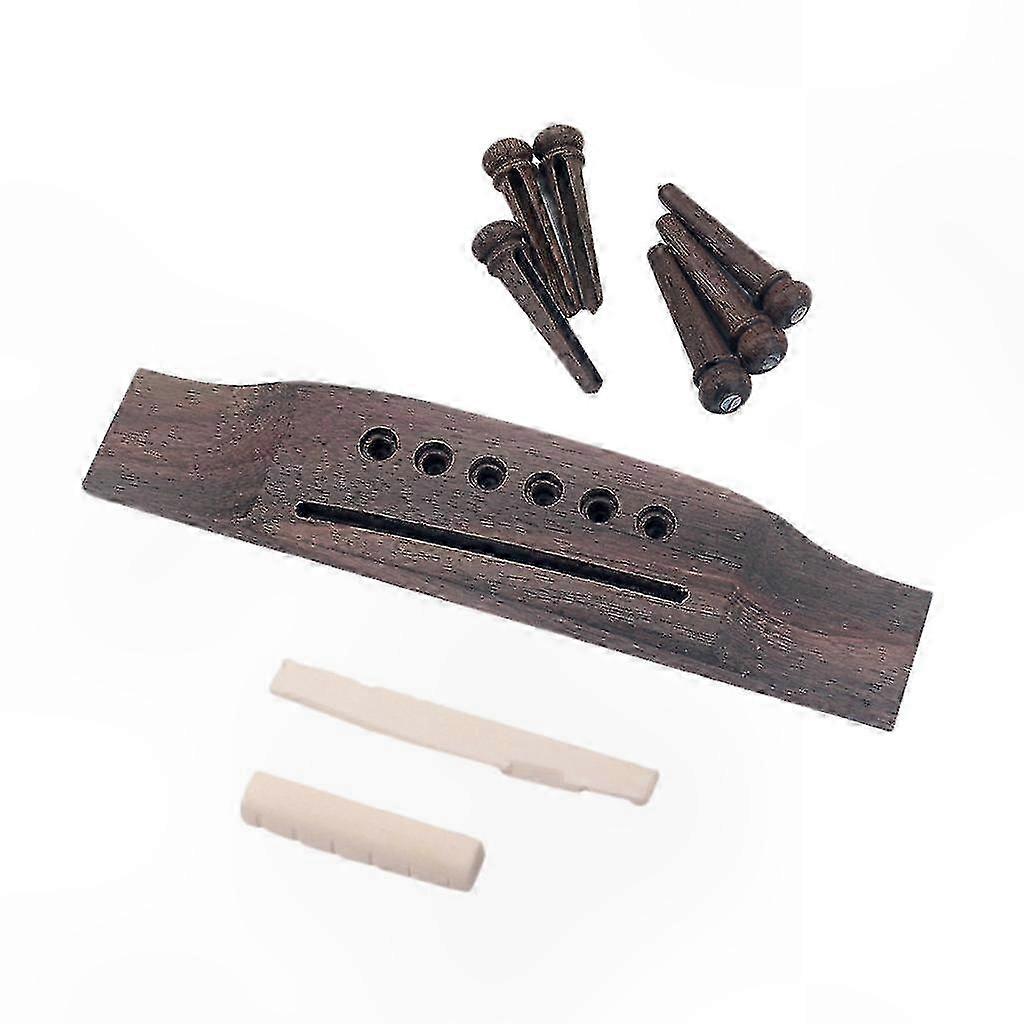 Guitar Bridge Components Set - Bone Saddle Nut End Pins & Wooden Parts for Acoustic Instruments