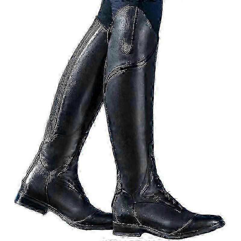 Womens Tall Field Boots, Synthetic Leather Horse Riding Boots With Rear Zipper-Yvan