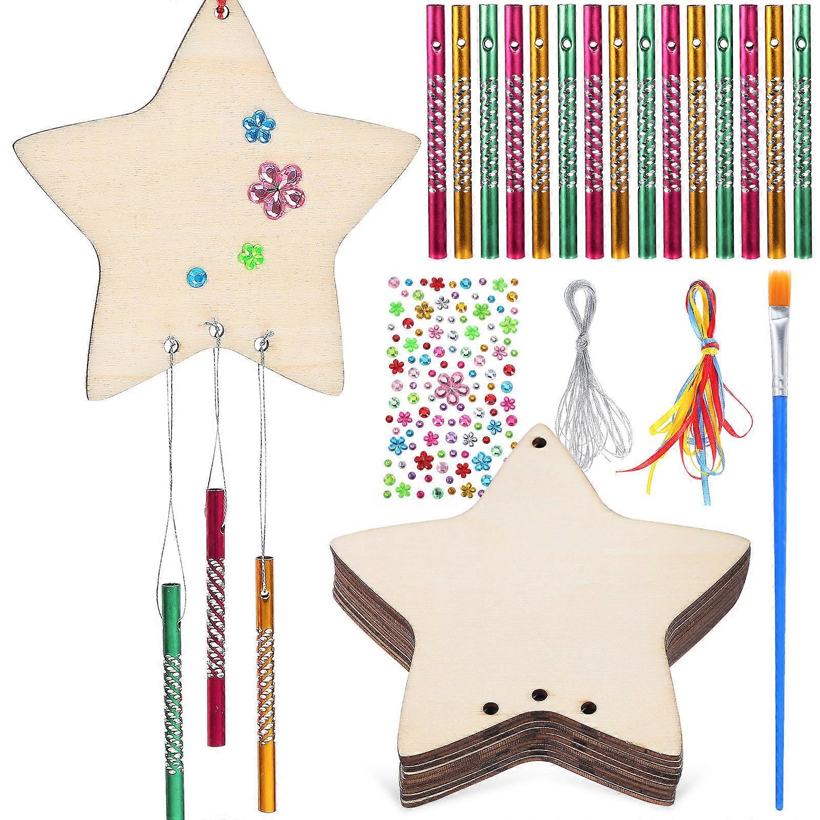 Kids Wind Chime Kit with Wooden Stars and 4Sets for DIY Fun