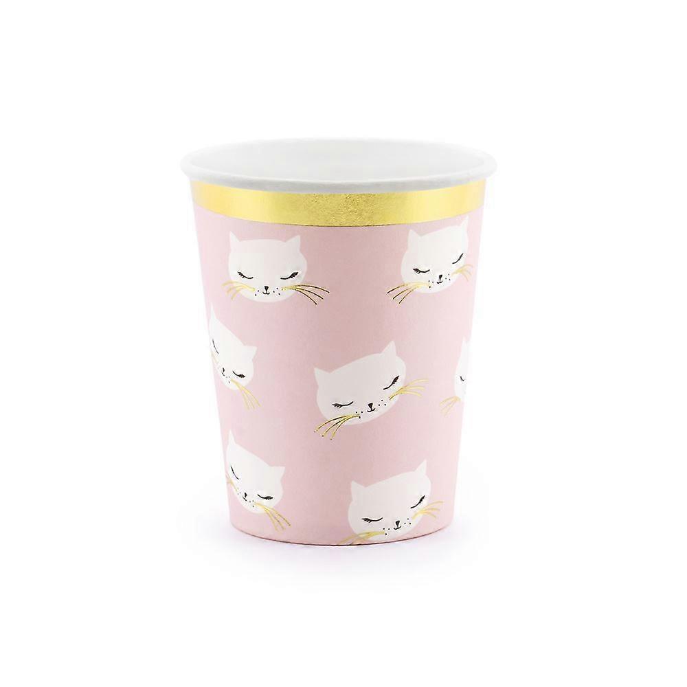 Pink Paper Party Cups with Cat Kitten Design x 6