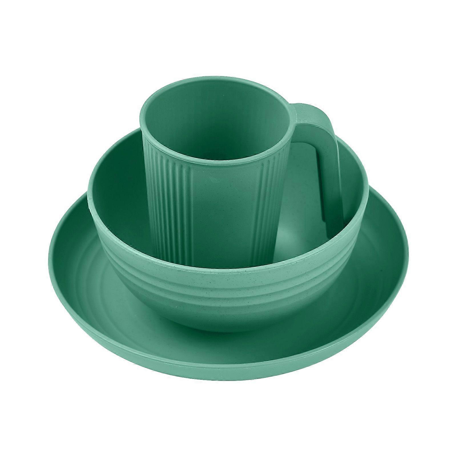 Camping Utensils Set for 1 Portable Wheat Straw Mess Kit with Bowl Plate Cup Fork Knife Spoon Outdoor Tableware & Picnicware
