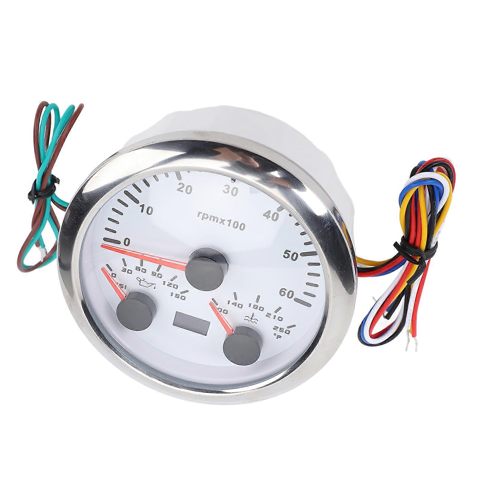 3 in 1 Tachometer Gauge 6000rpm 0-150PSI 100-250℉ 3.38in Silver