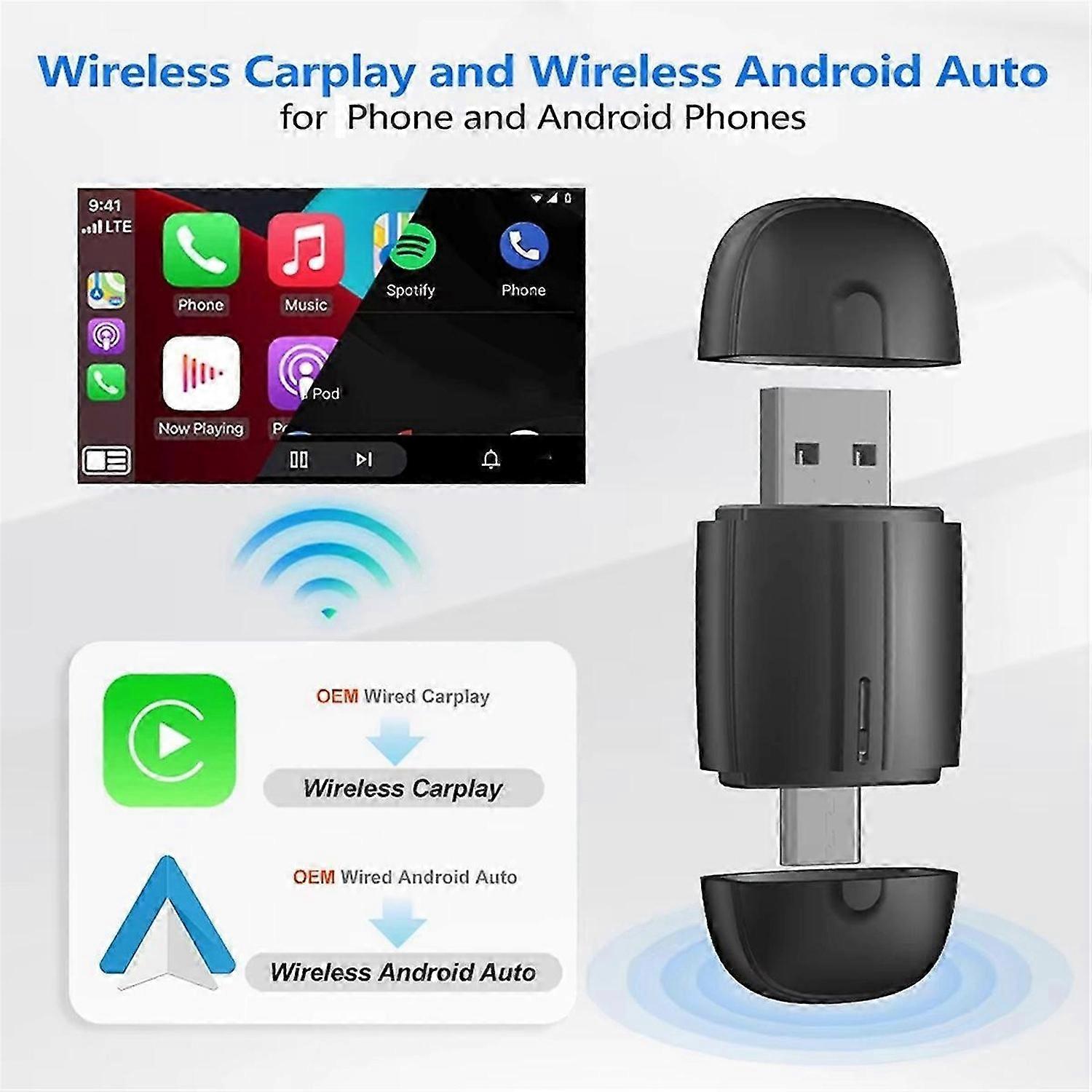 Wireless Carplay Adapter Android Auto 2in1 Smart Dongle USB Type-C Wired to Wireless Control Adapter