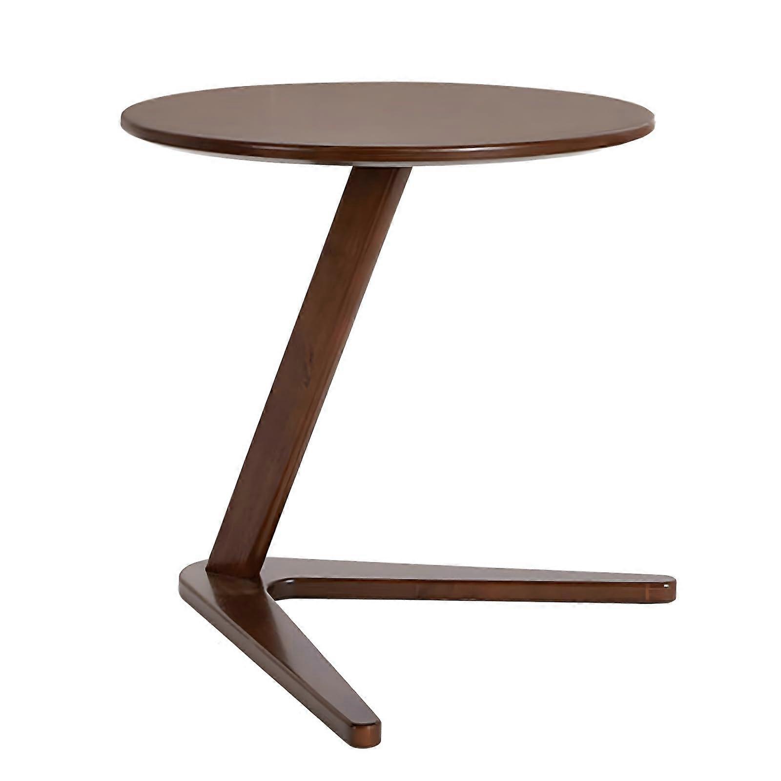 C Shaped Handmade Round End Table Solid Wood Walnut Color Side Table For Couch Bedroom Office Coffee Snack Laptop