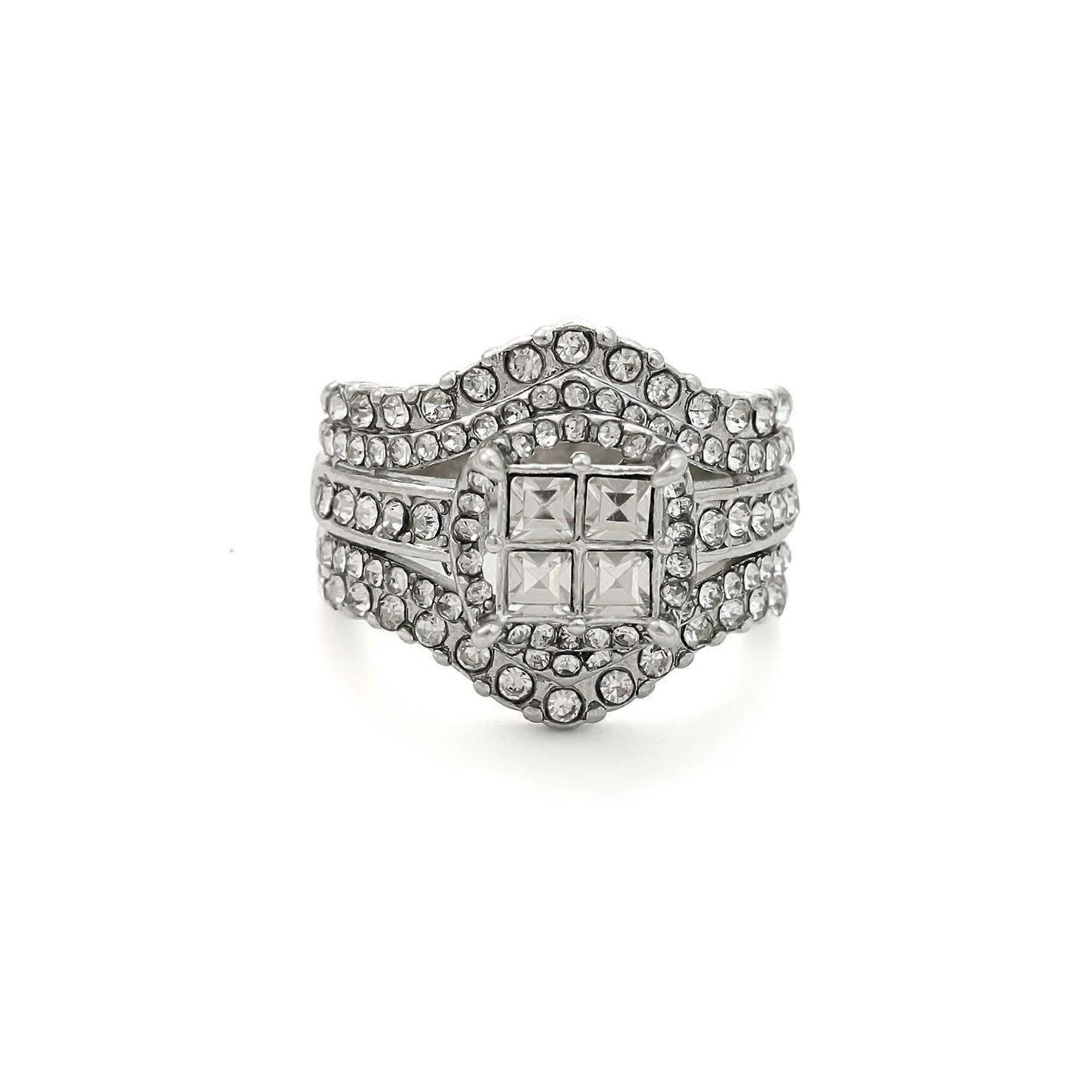 Zircon Imitation Ring, Women's Double Layer 2-in-1 Super Sparkling Square Crown Design Ring, Size 6