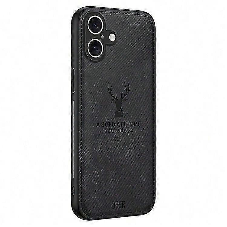 Compatible For iPhone 16 Case Deer Pattern Cloth Texture PU Leather Hybrid Phone Cover