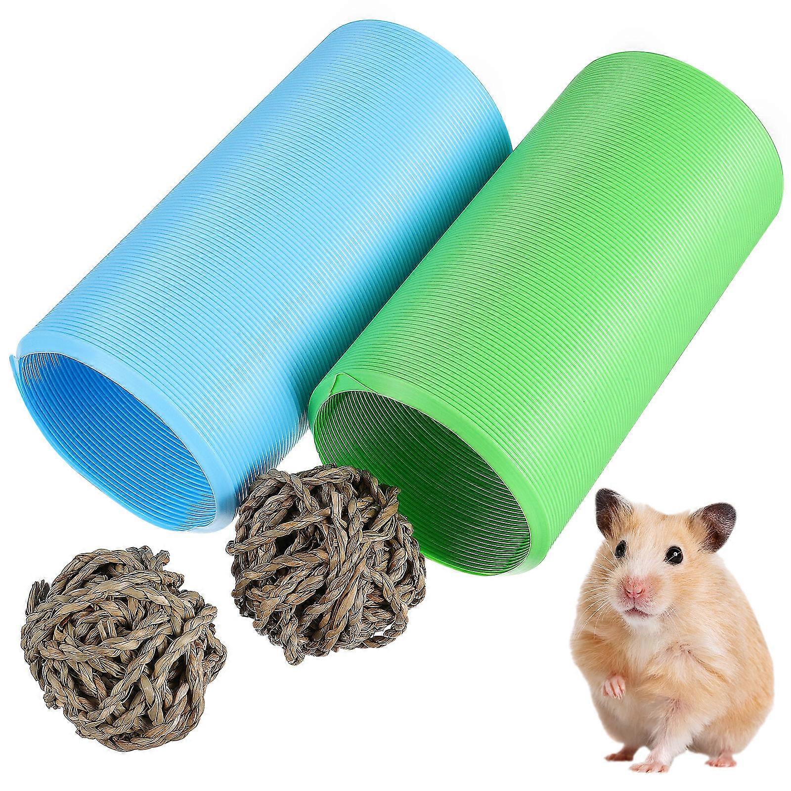 Funny Hamster Tunnels 4Pcs With Hand-Woven Grass Balls For Active Play Indoor Pet Toys Assorted Color Hiding Training