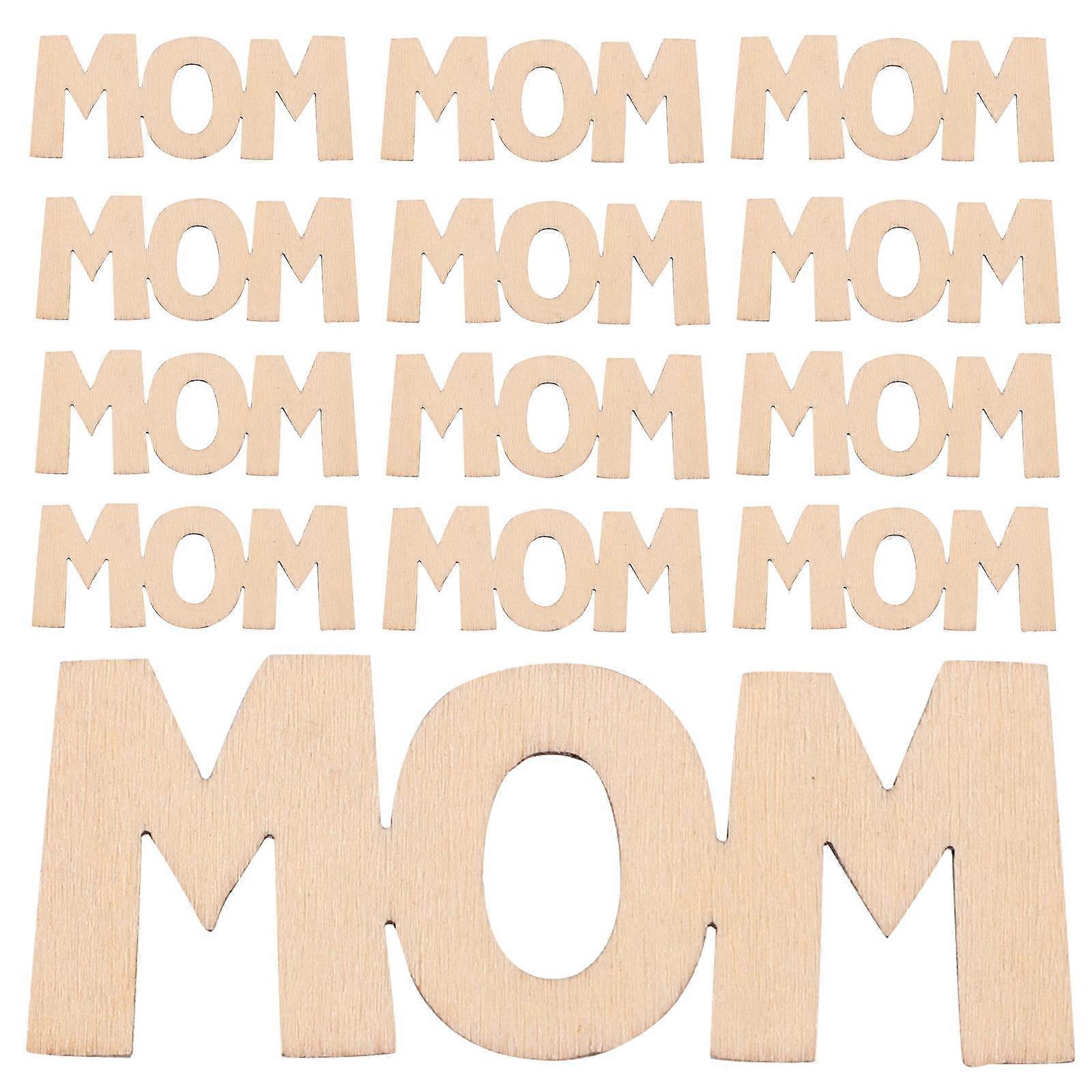 Charming Mom Word Shape Wooden Cutouts 30 Pcs Ideal for DIY and Fireplace Decoration