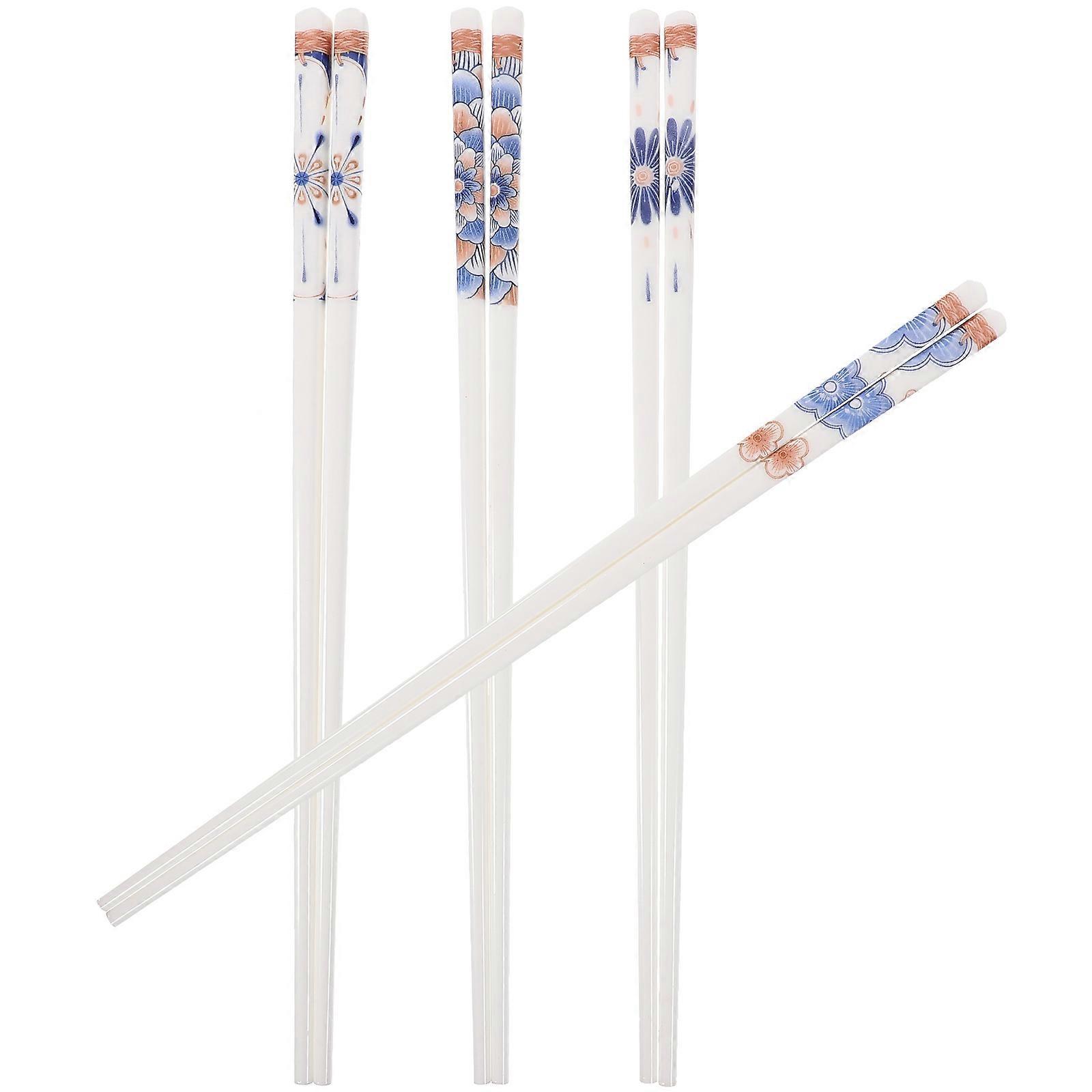 Japanese Style Ceramic Chopsticks 12 Pairs Household Reusable Kitchen Tableware Mixed Style 24.5x0.7x0.7cm Heat Resistant