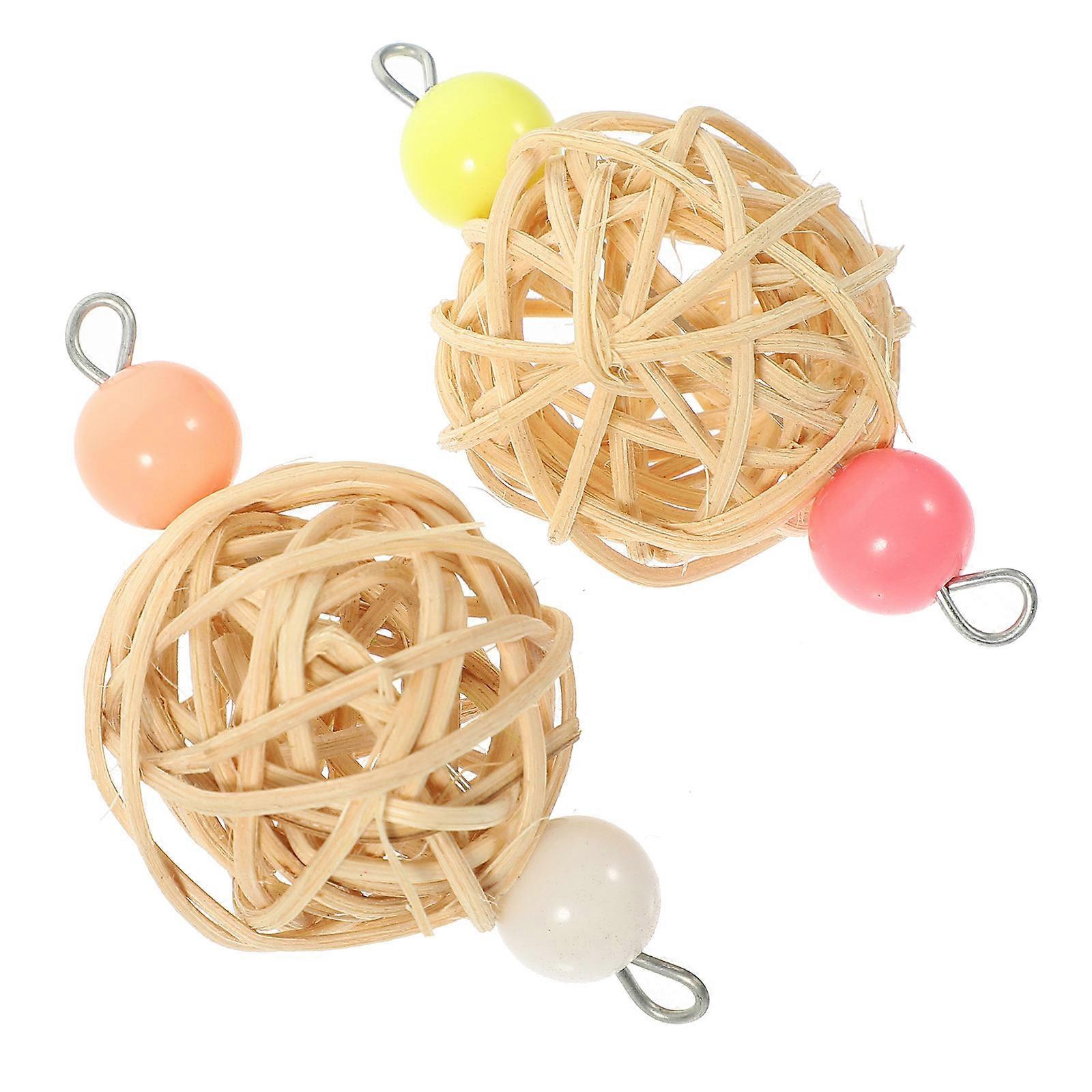 Indoor Play Bird Toy For Parrots 6 Pcs Circle Hanging Rattan Ball For Biting And Chewing Activities In Sturdy Beige Design