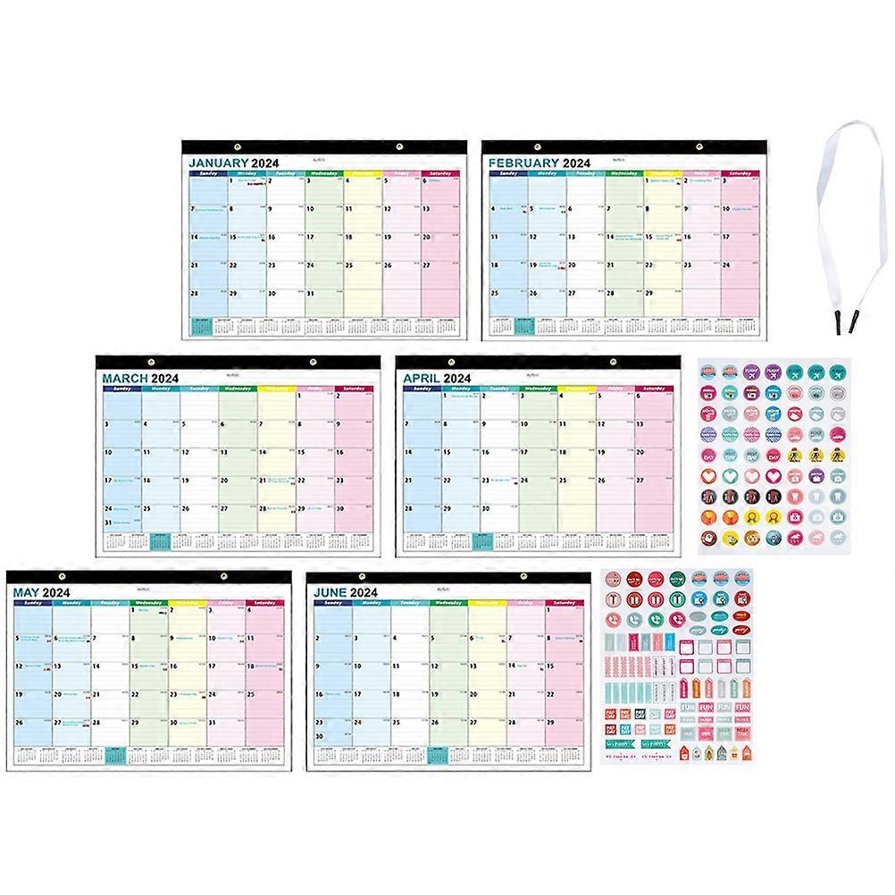 2024 Wall Calendar 2Pcs Assorted Color Time Management Home Decoration Simple Design For Office And Study Room