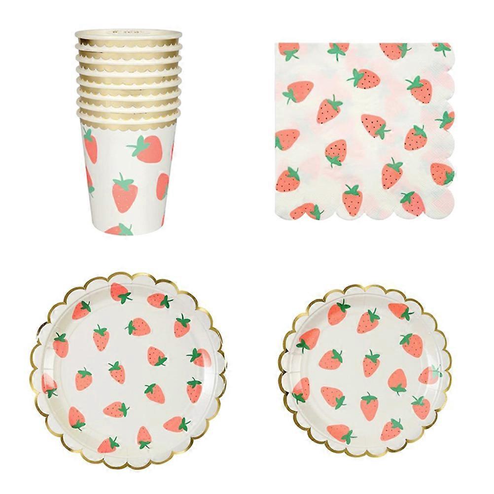 Paper Tableware Set Gilding Strawberry for Party Use 40Pcs Summer Party Kit