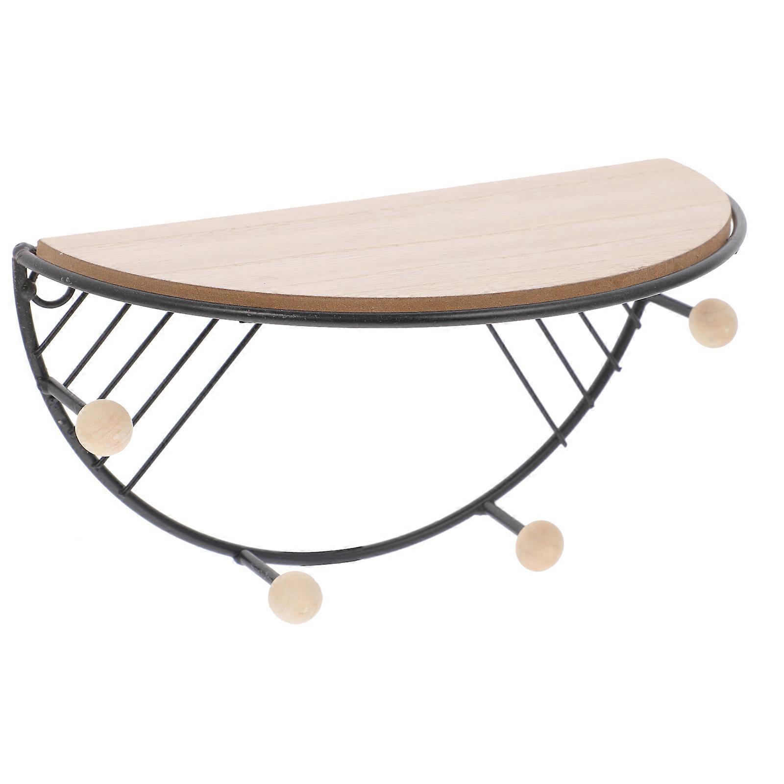 Home Storage Shelf Wooden Storage Rack with Hooks Wall-Mounted 1Pcs Organizer