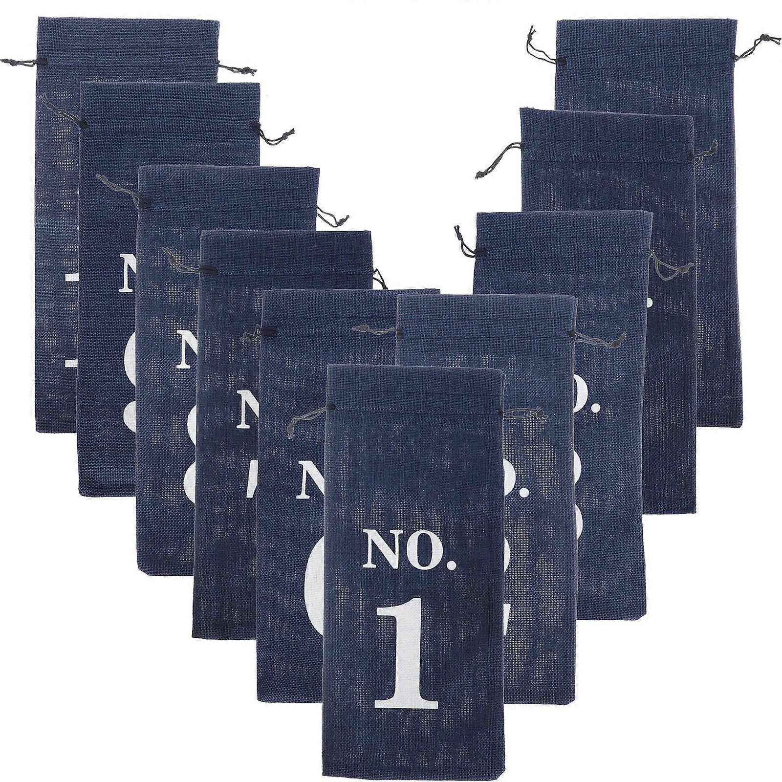 Hessian Bottle Bags Drawstring Closure Reusable Storage Gift Packaging Navy 35x15cm Rectangular Simple Design For Family 10Pcs