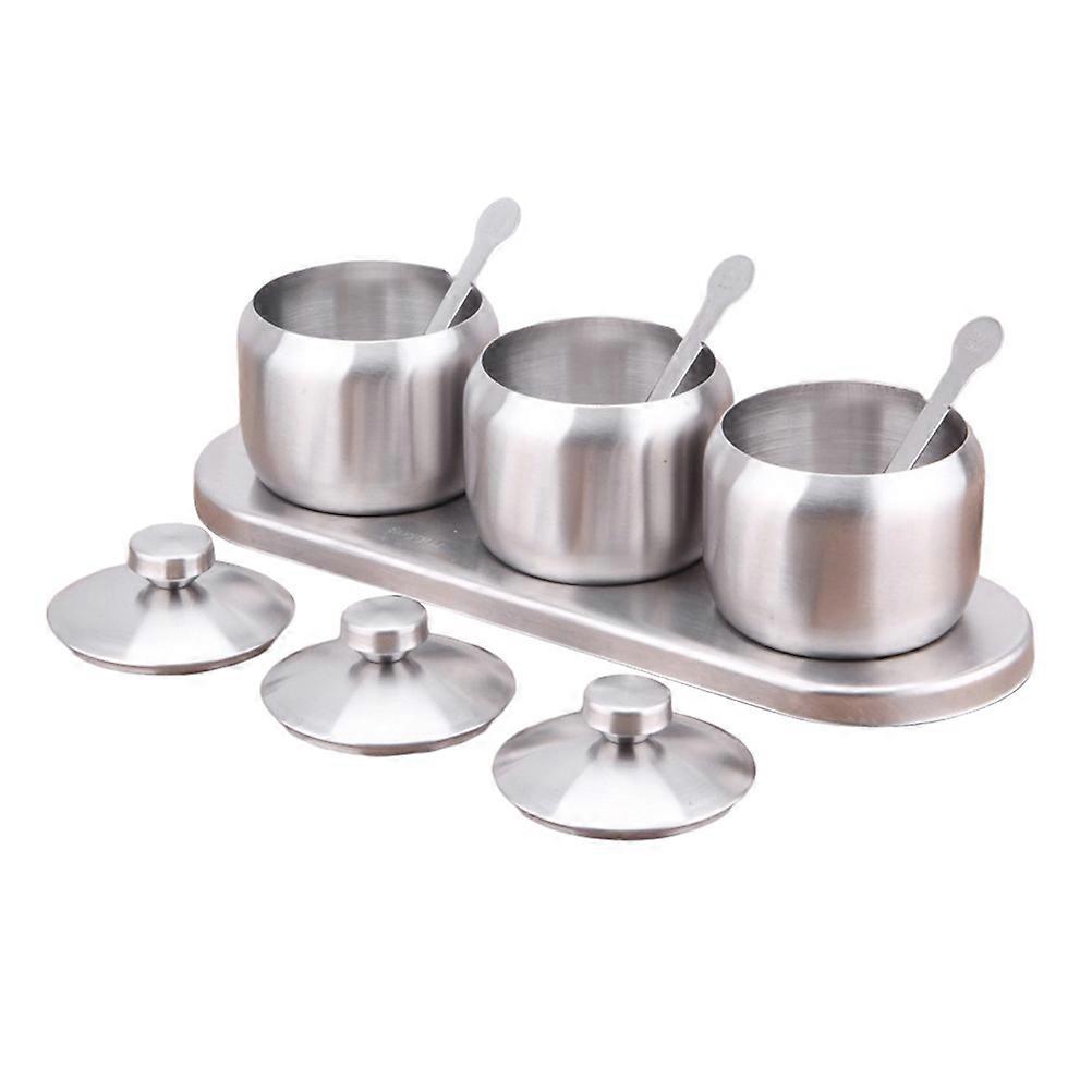 Kitchen Spice Can with Lid for Storage 2Sets Silver Stainless Steel